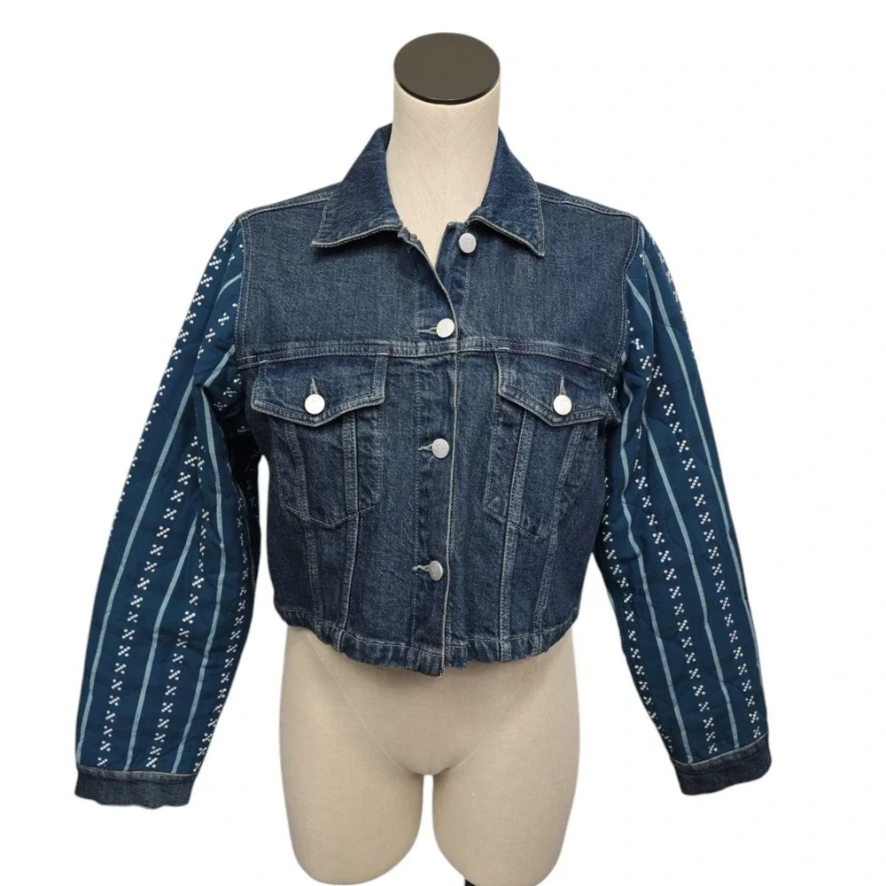 NWT Anthropologie‎ Pilcro Crafted-Sleeve Quilted Denim Jacket Size Small Prairie